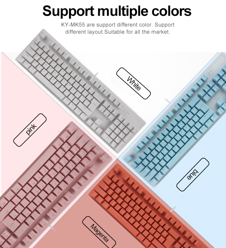 KY-MK55 104 Teclas con cable RGB LED Mecánico Gaming Teclado barato Teclas de doble inyección Gamer 11