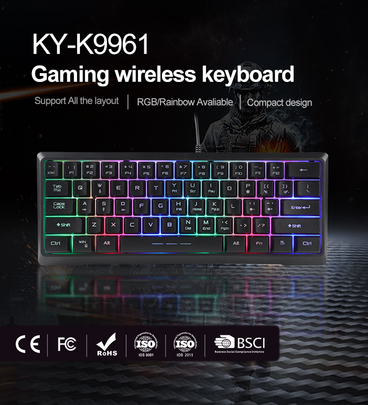 KY-K9961 Silent 60% Gaming Keyboard, RGB Backlit Ultra-Compact Mini Keyboard 10