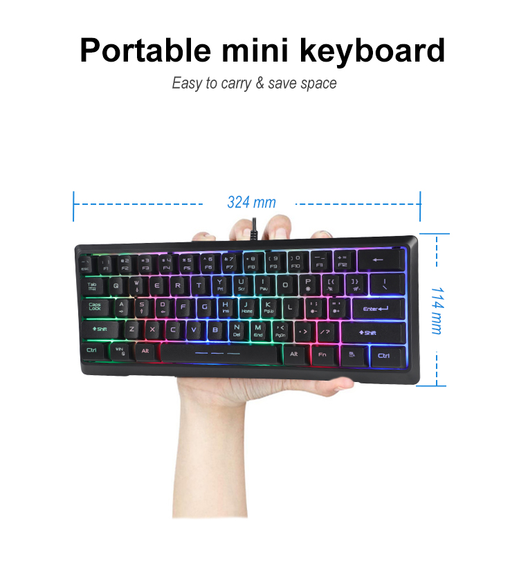 KY-K9961 Silent 60% Gaming Keyboard, RGB Backlit Ultra-Compact Mini Keyboard 13