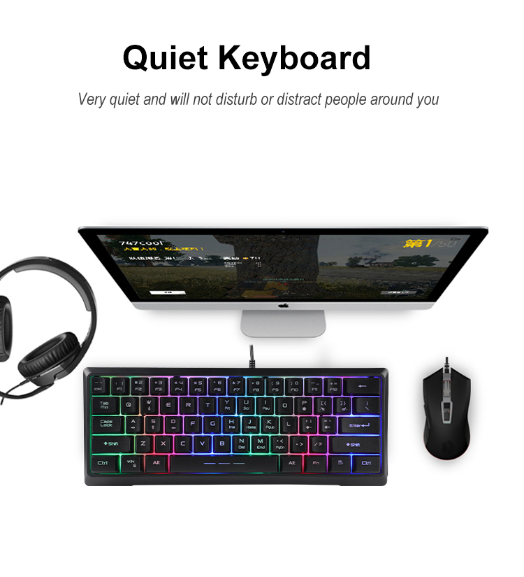 KY-K9961 Silent 60% Gaming Keyboard, RGB Backlit Ultra-Compact Mini Keyboard 14