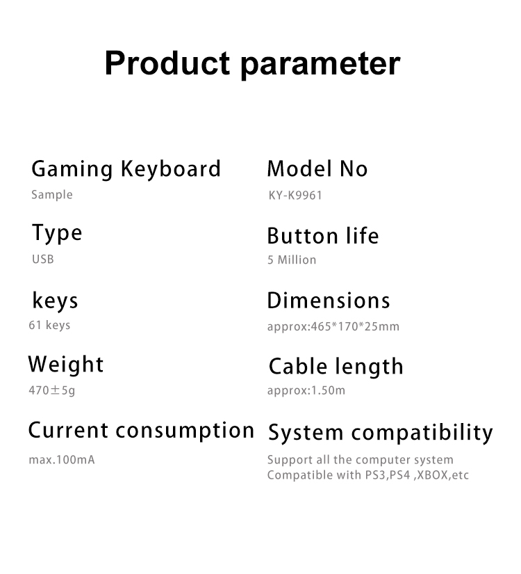 KY-K9961 Silent 60% Gaming Keyboard, RGB Backlit Ultra-Compact Mini Keyboard 17