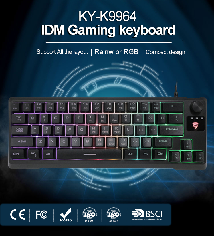 KY-K9964 Gaming keyboard is 64  Keys Multi Color RGB Illuminated LED Backlit Wired keyboard 10