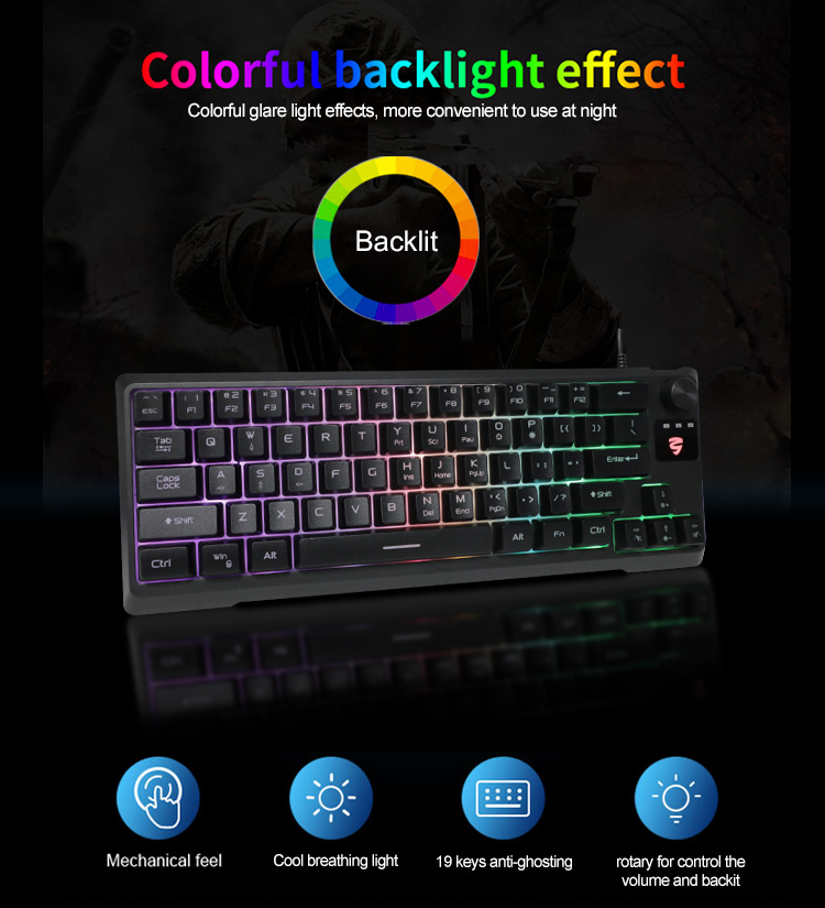 KY-K9964 Gaming keyboard is 64  Keys Multi Color RGB Illuminated LED Backlit Wired keyboard 11