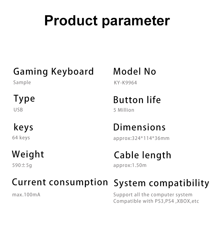 KY-K9964 Gaming keyboard is 64  Keys Multi Color RGB Illuminated LED Backlit Wired keyboard 16