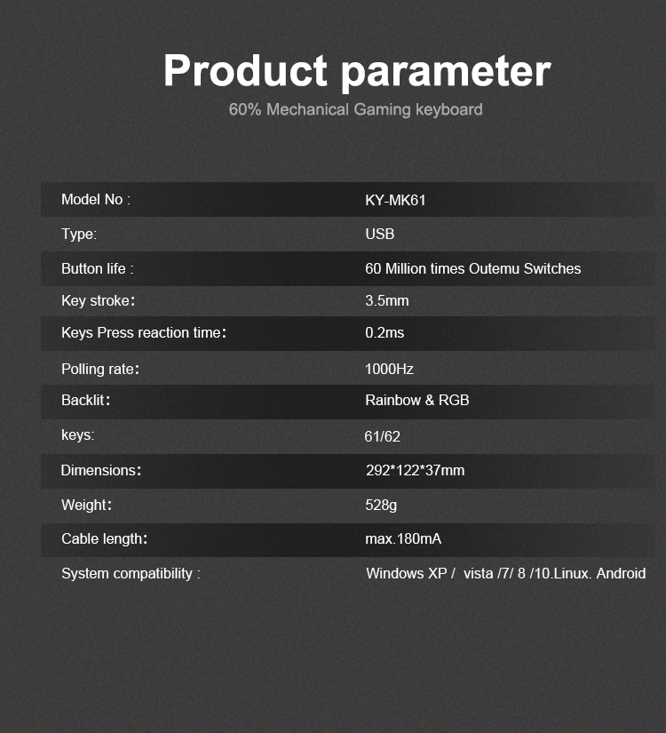 KY-MK61 keyboard mechanical keyboard for gaming with good price - KEYCEO 14