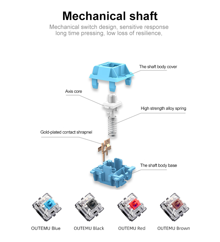KY-MK64 Compact design 68 keys mechanical keyboard Printed logo,  Foldable Rubber feet 12