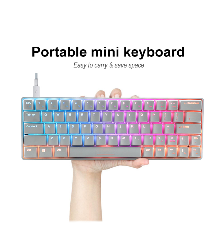 KY-MK64 Compact design 68 keys mechanical keyboard Printed logo,  Foldable Rubber feet 14