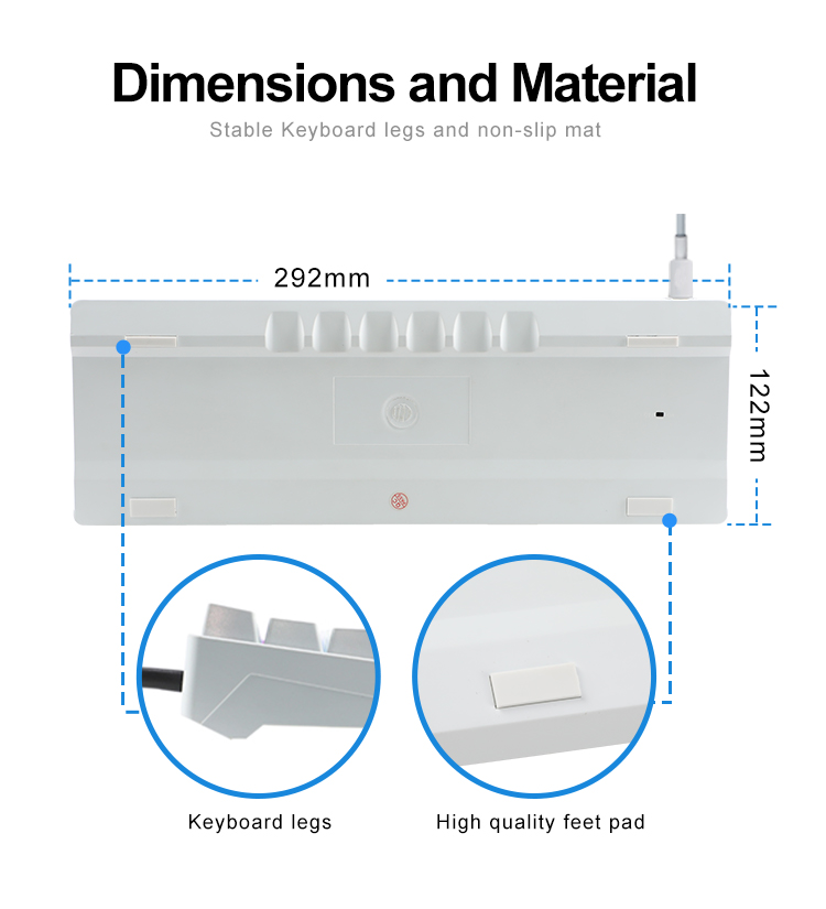 KY-MK64 Compact design 68 keys mechanical keyboard Printed logo,  Foldable Rubber feet 16