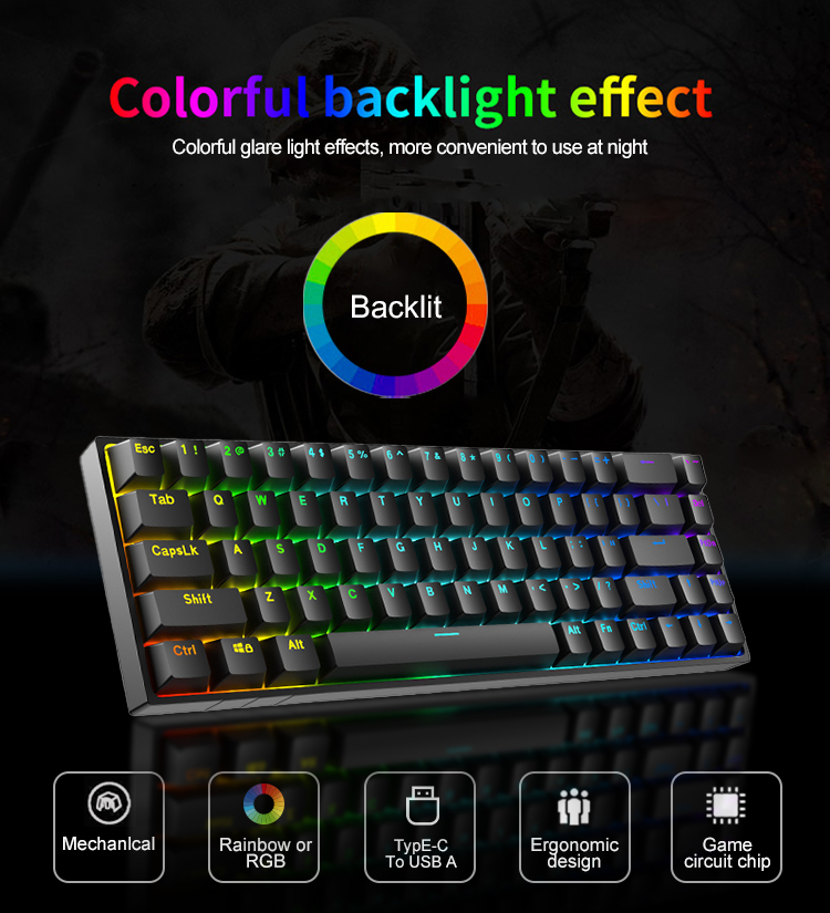 KY-MK68 Compact design 68 keys mechanical keyboard 10