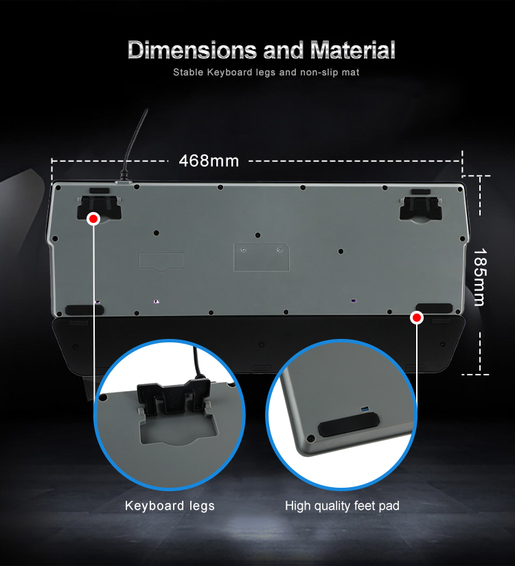 KY-K9250 Profesyonel Tedarikçi Ergonomik Kaymaz Tripod Klavye El dayanağı ile Renkli Serin Arkadan Aydınlatmalı Oyun Klavyesi 16
