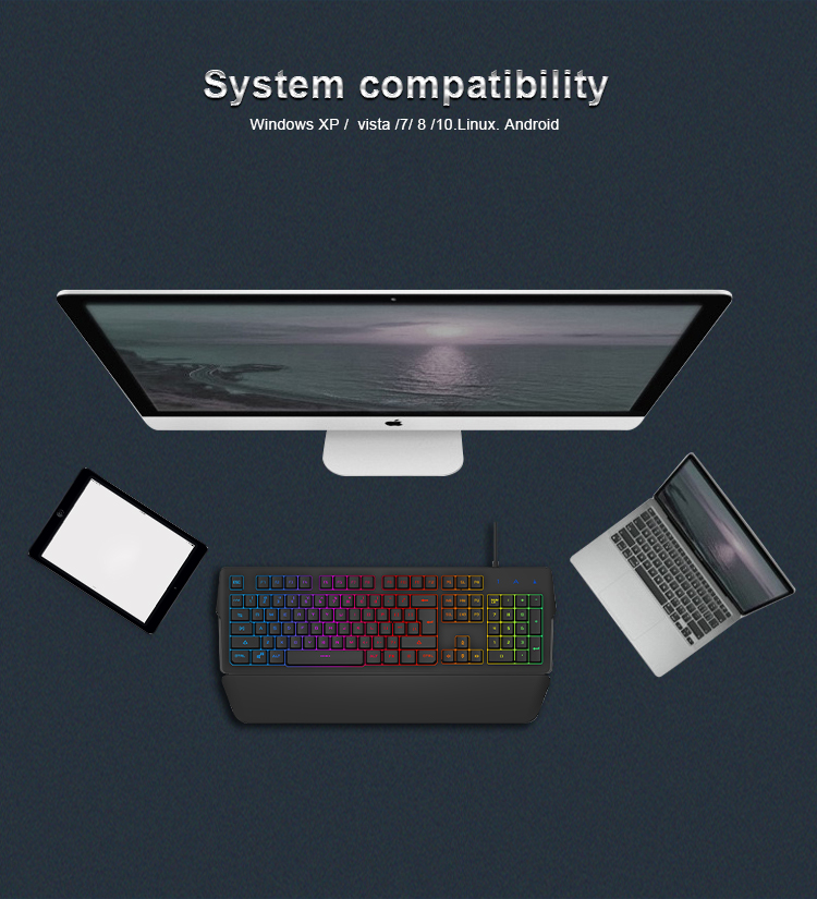 KY-K9250 Profesyonel Tedarikçi Ergonomik Kaymaz Tripod Klavye El dayanağı ile Renkli Serin Arkadan Aydınlatmalı Oyun Klavyesi 17