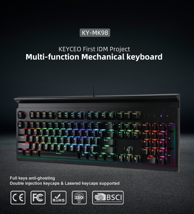 KY-MK98 IDM Rainbow & RGB backlight Mechanical Keyboard Compact design Full key versions mechanical keyboard with mobile 9