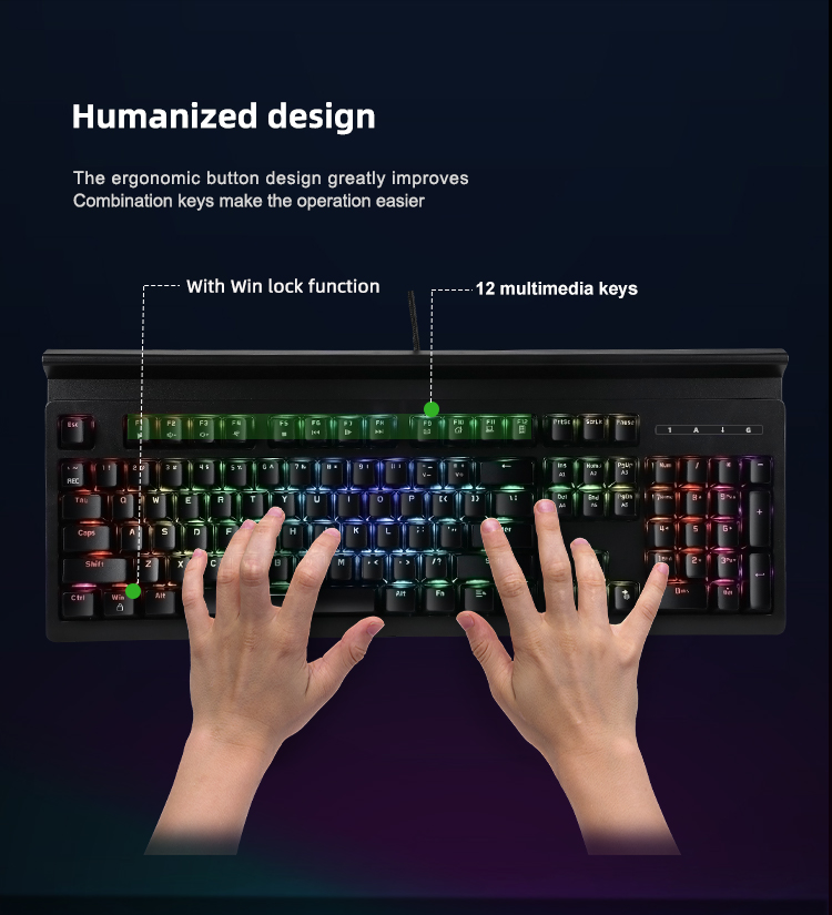 KY-MK98 IDM Rainbow & RGB backlight Mechanical Keyboard Compact design Full key versions mechanical keyboard with mobile 12