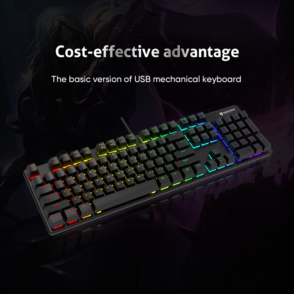 KY-MK86 لوحة مفاتيح ميكانيكية سلكية بإضاءة خلفية RGB / قوس قزح مفاتيح ميكانيكية مخصصة المملكة المتحدة الإنجليزية الألمانية الفرنسية لوحة مفاتيح USB للألعاب 104 مفتاح 11