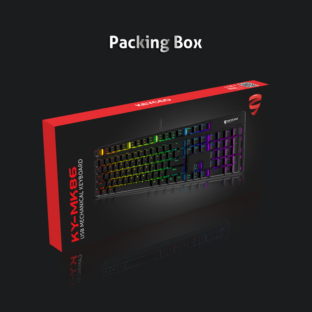 KY-MK86 لوحة مفاتيح ميكانيكية سلكية بإضاءة خلفية RGB / قوس قزح مفاتيح ميكانيكية مخصصة المملكة المتحدة الإنجليزية الألمانية الفرنسية لوحة مفاتيح USB للألعاب 104 مفتاح 15