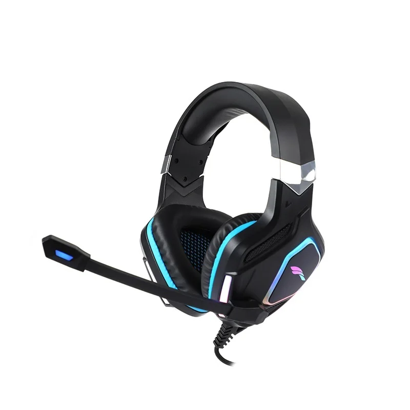 KY-H047 Gaming headset with mic RGB Backlit adjustable headband rotary microphone arm 1.8m soft cable Leather Material earphone ODM 1