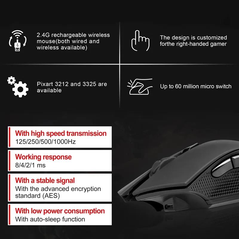 Keyceo Brand 3000 110*65*40mm 2.4G Wireless Rechargeable Wireless Mouse Manufacture 5