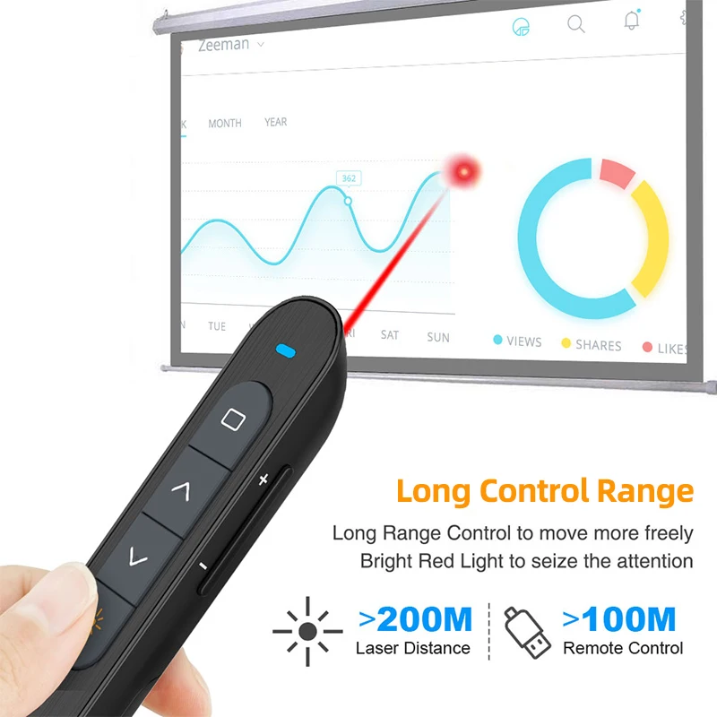 KY-Q87 2.4G PPT 무선 발표자 파워 포인트 프리젠 테이션 원격 슬라이드 체인저 펜 포인터 교사를위한 충전식 원격 리모콘 1