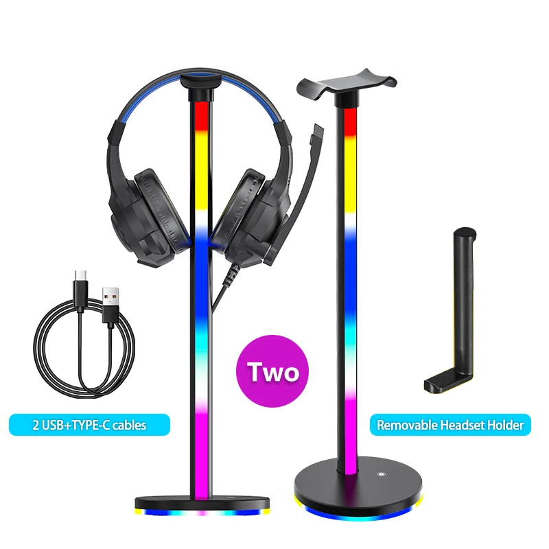 KY-HB03 2개의 USB 포트가 있는 공장 헤드폰 홀더 RGB 게임용 헤드셋 스탠드 Type-C 휴대 전화 조명 모드 OEM/ODM 변경 1