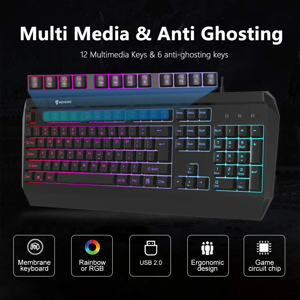 Gaming Keyboard and Mouse and Headset Combo 1200-1800-2400-3600DPI Europe Keyceo Brand 4