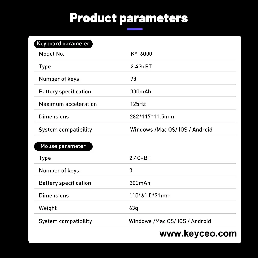 OEM Mechanical Keyboard Keyceo Brand English 282*117*11.5mm 9