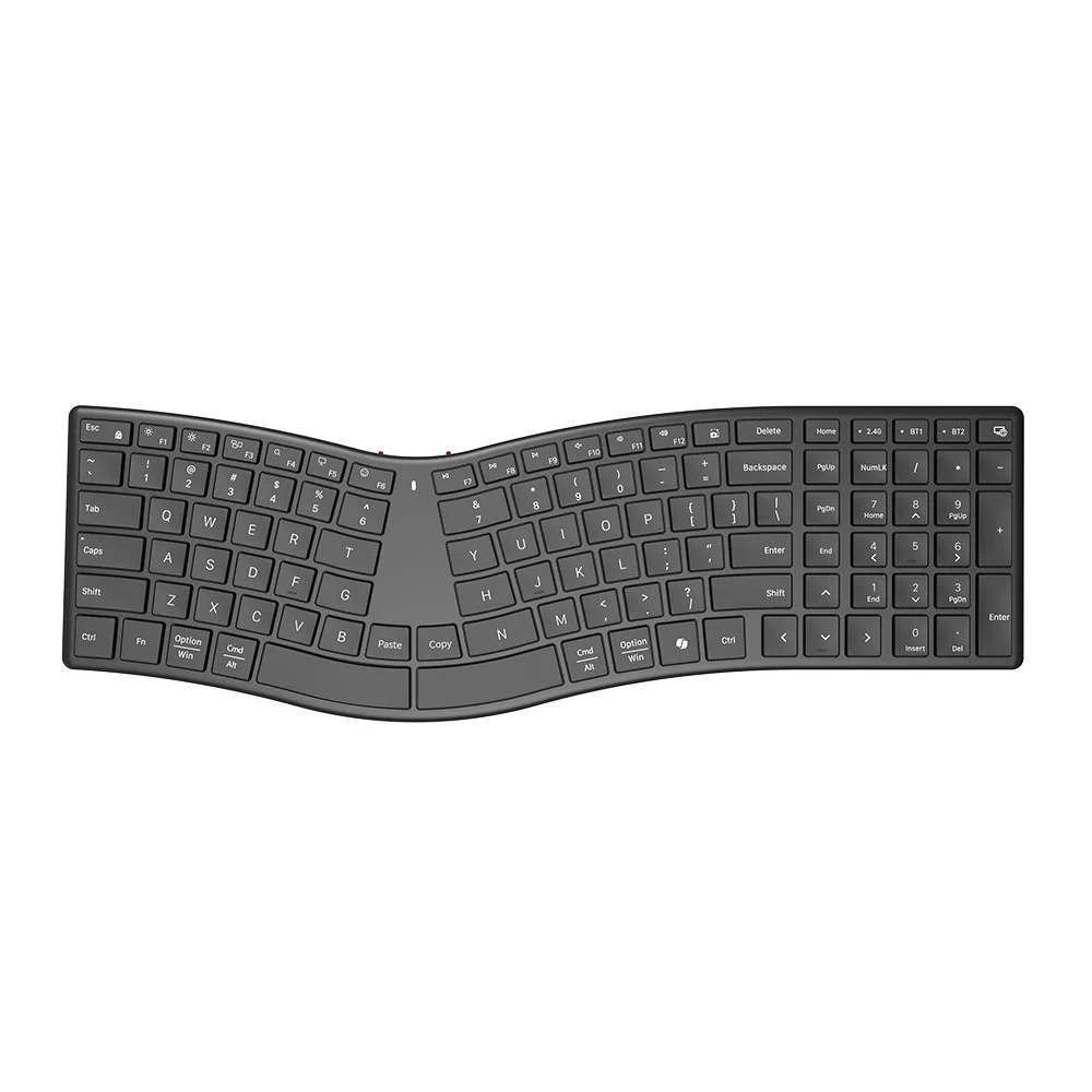 Clavier sans fil ergonomique KY-X265 divisé avec 2,4 GHz + Bluetooth, commutateurs à ciseaux silencieux et design ultra-fin 1