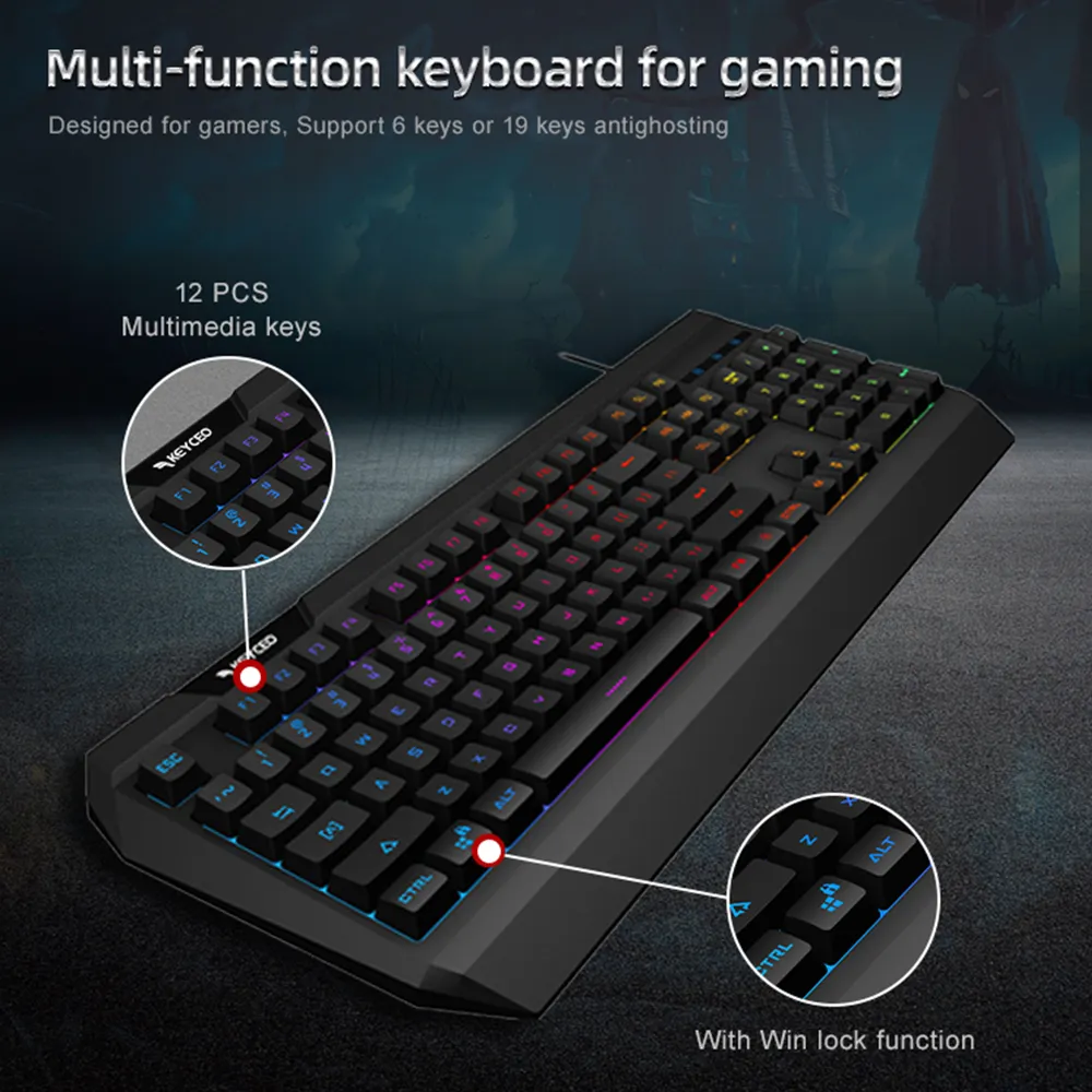 Keyceo Brand Gaming Keyboard Europe 468*185*33mm Rainbow and RGB Different Color 4