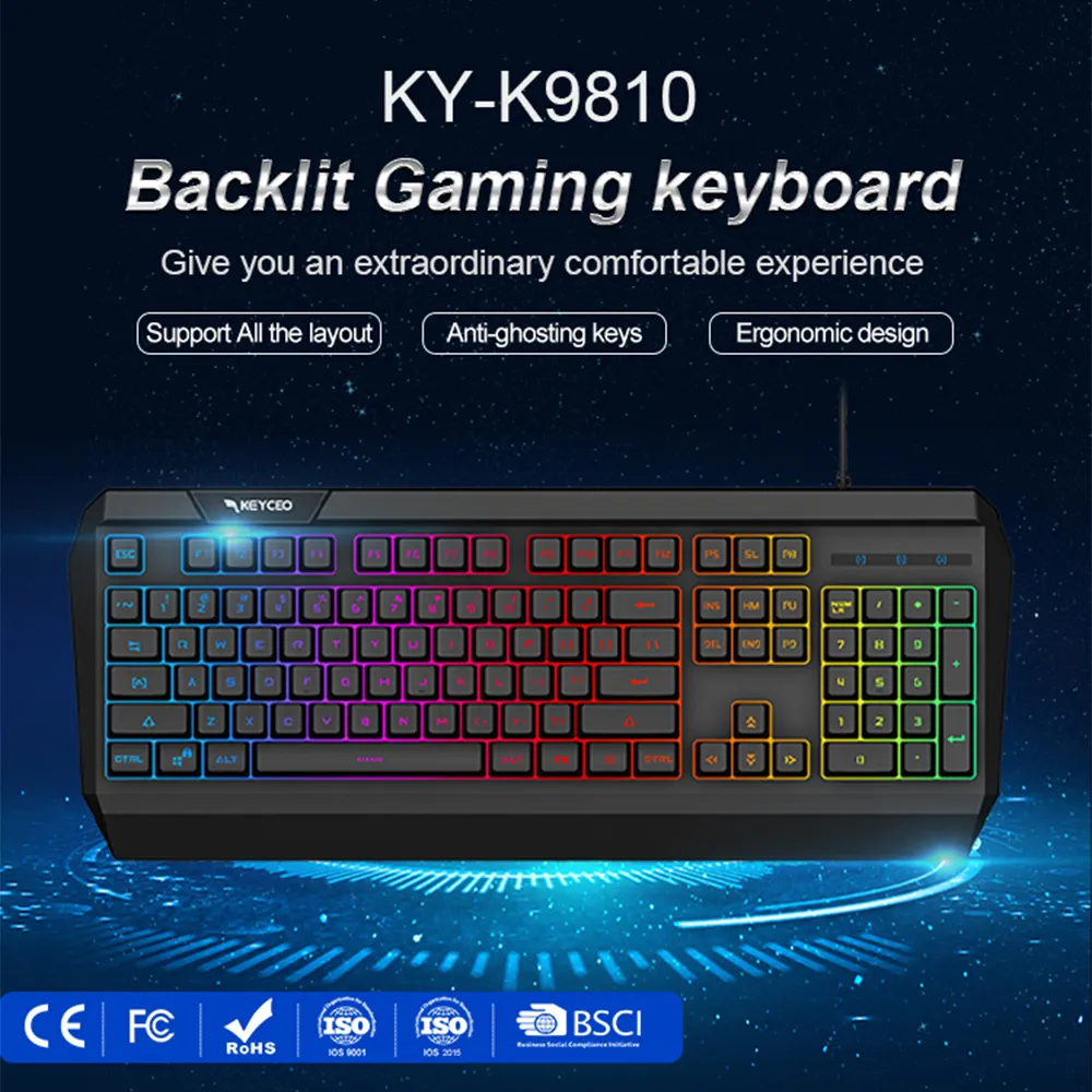 Keyceo Brand Gaming Keyboard Europe 468*185*33mm Rainbow and RGB Different Color 5