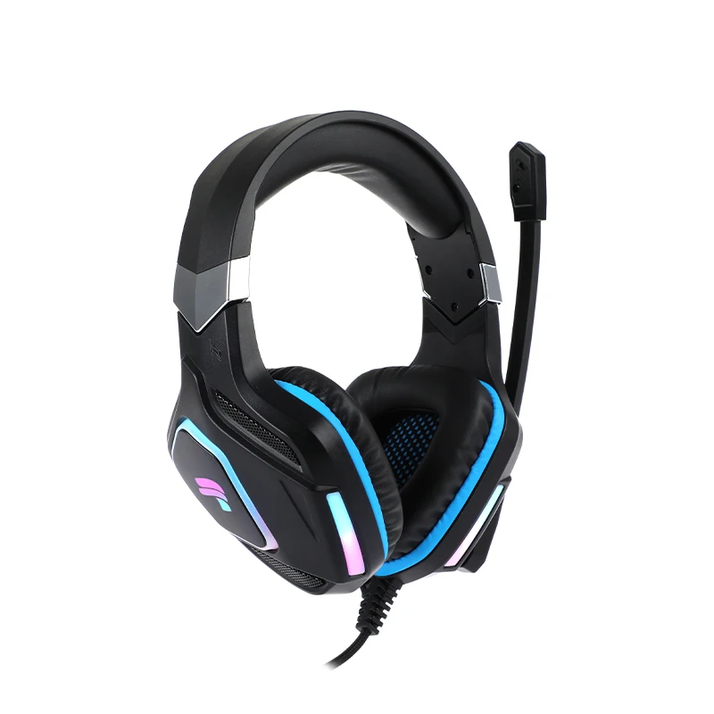 Gaming Headset With Mic Rgb Backlit Adjustable Headband Rotary Microphone Arm 1.8m Soft Cable Leather Material Earphone Odm 1