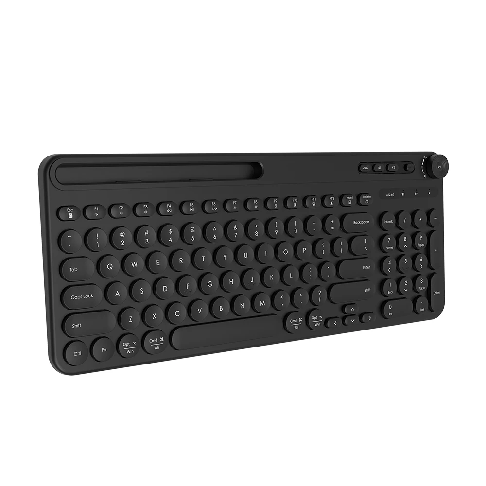 Bürotastatur mit Multimedia-Funktion, kabellose USB-Tastatur 2,4 g + BT3.0/5,0, U-förmige Nut, vollständiger Satz kreisförmiger Tastenkappen 1