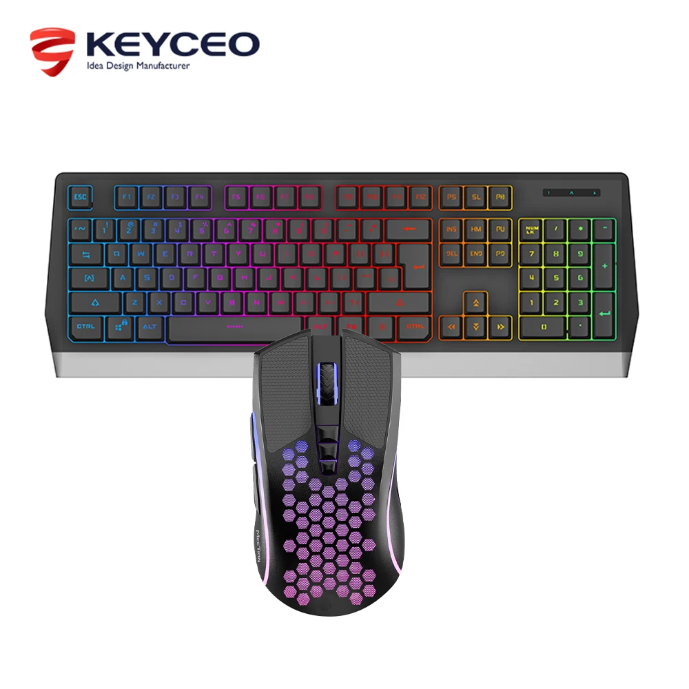 Combo De Teclado Y Ratón Inalámbricos 2.4g Rgb Con Orificios Teclado Derecho Ergonómico Ratón Gaming Combo Oem Keyceo 1