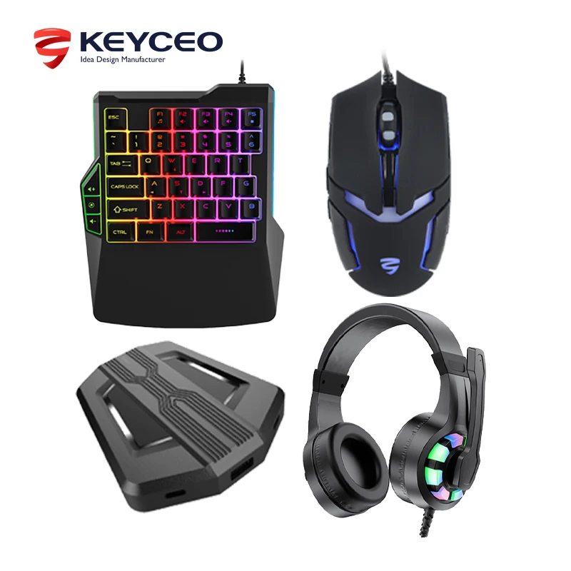Combo de juegos 4 en 1, especial para estación de juegos, ratón y teclado, auriculares, alfombrilla para ratón, adaptador de juego, retroiluminado arcoíris o Rgb Oem 1