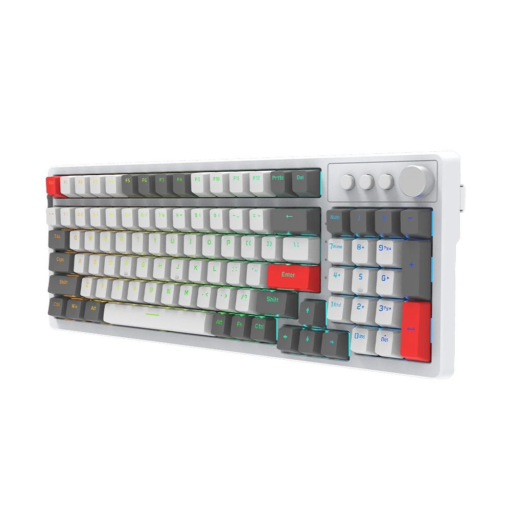 Tastiera meccanica da gioco 2.4g Bt Tastiera wireless retroilluminata RGB a 96 tasti per gioco per computer portatile con manopola 1