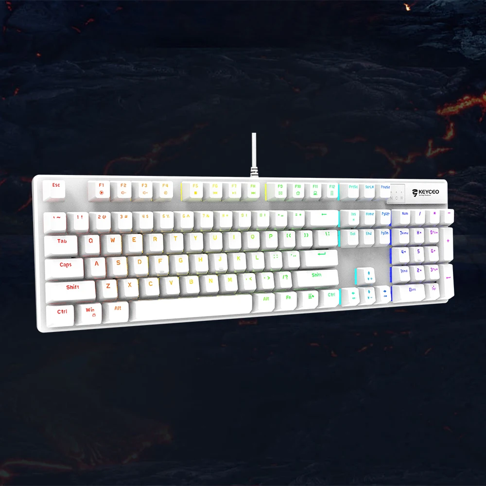 Oem drôtová mechanická klávesnica Počítač Rgb/dúha Podsvietené vlastné mechanické spínače Biela herná klávesnica 104 kláves 1