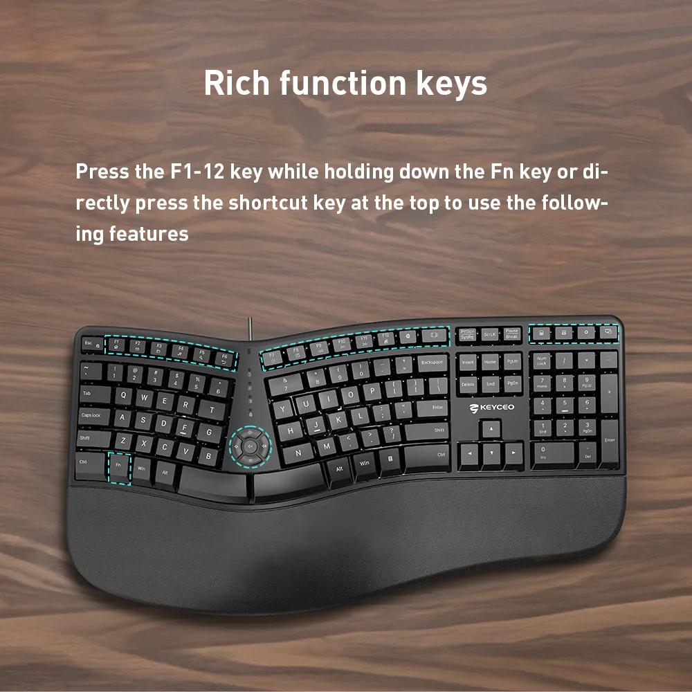KY-K880 リストレスト付き分割エルゴノミック キーボード 快適な長さの