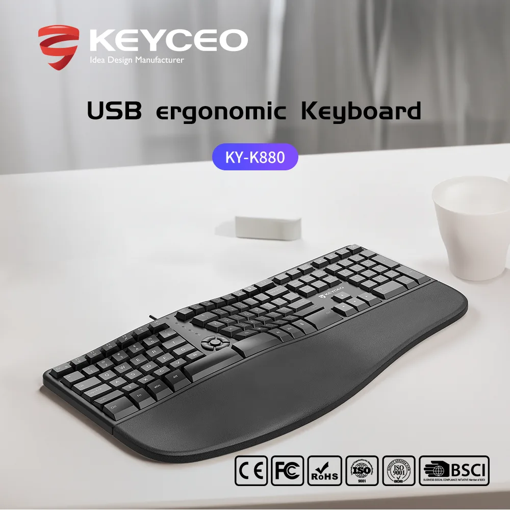 KY-K880 リストレスト付き分割エルゴノミック キーボード 快適な長さの
