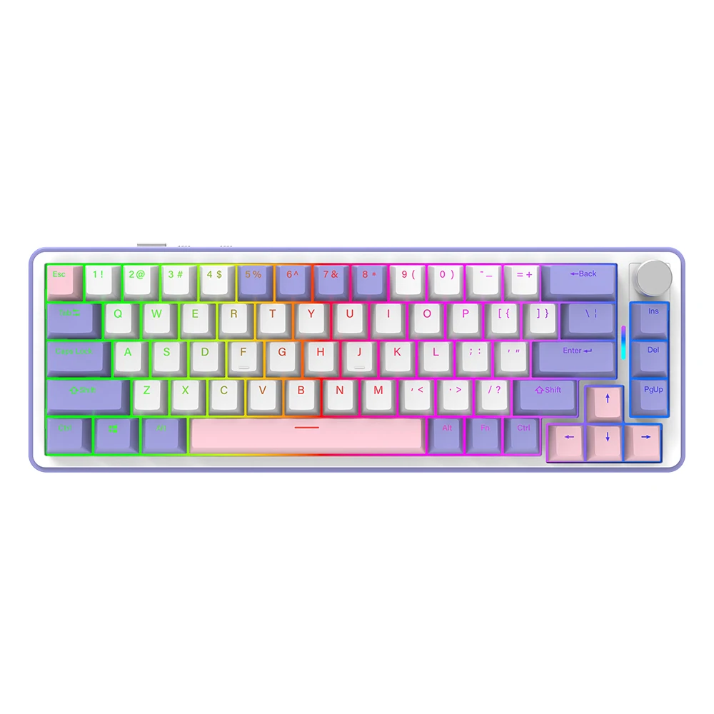 KY-MK63 OEM 68-klávesová bezdrôtová trojitý režim RGB Rainbow Mechanická klávesnica Gombík na nastavenie hlasitosti pre herný počítač 1