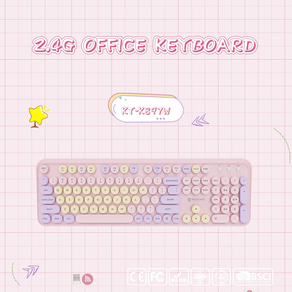 KY-K897W High-Hodnota ľahké prenosné dievča 2.4g Wireless Bluetooth Office Keyboard pre prenosné stoly PC PC Computer Office Accessories 1