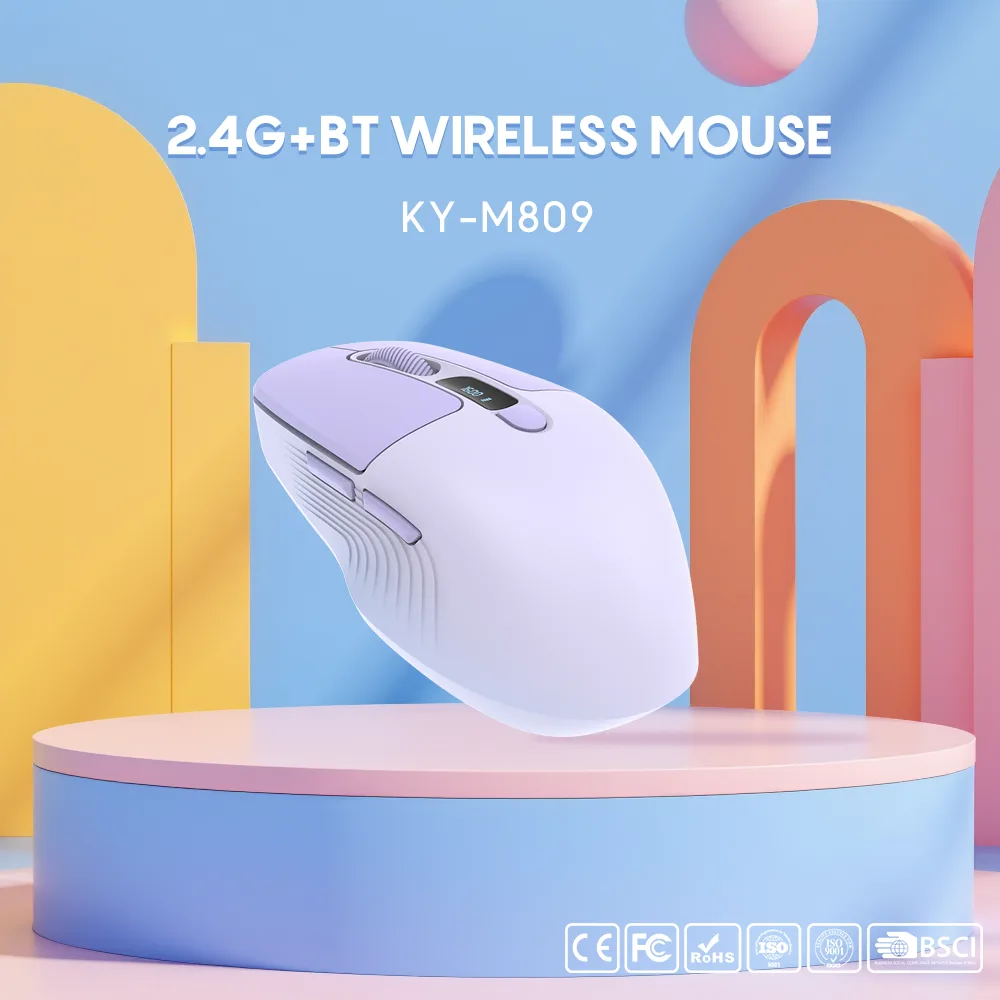 KY-M809 wiederaufladbar 2,4 g+BT Wireless Dual-Modus Maus intelligenter digitaler Display Bildschirm Stumm zum Tablet Notebook 1