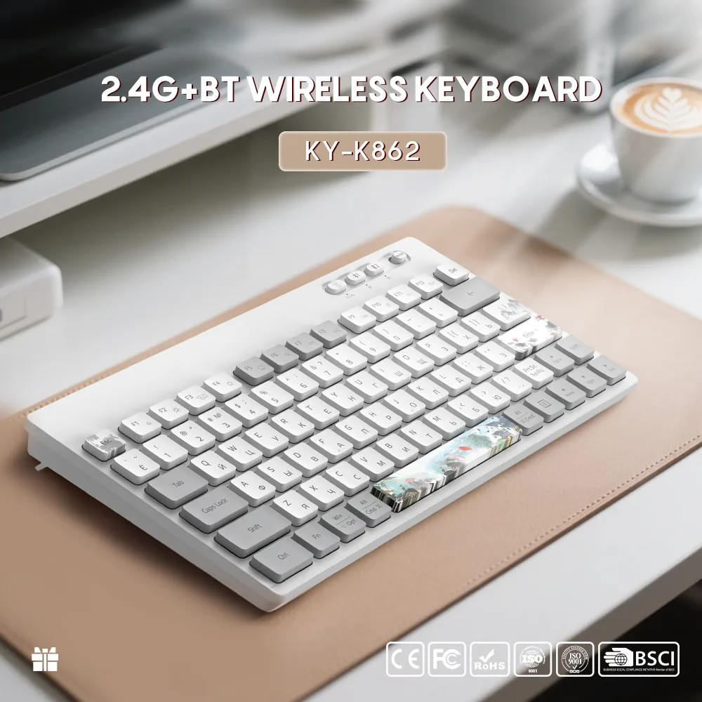 KY-K862W 무선 2.4G+BT 듀얼 모드 사무실 키보드 패션 소녀 선물 레트로 오른쪽 박막 키보드 타자기 1