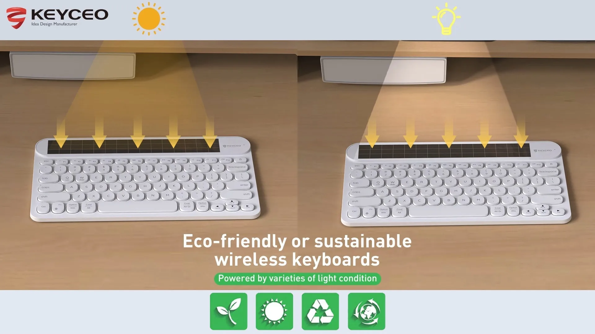 KY-X048WBR New Energy Solar Energy Charging Wireless Bluetooth Keyboard Photovoltaic Charging for Computer Business Home Office Laptop 1